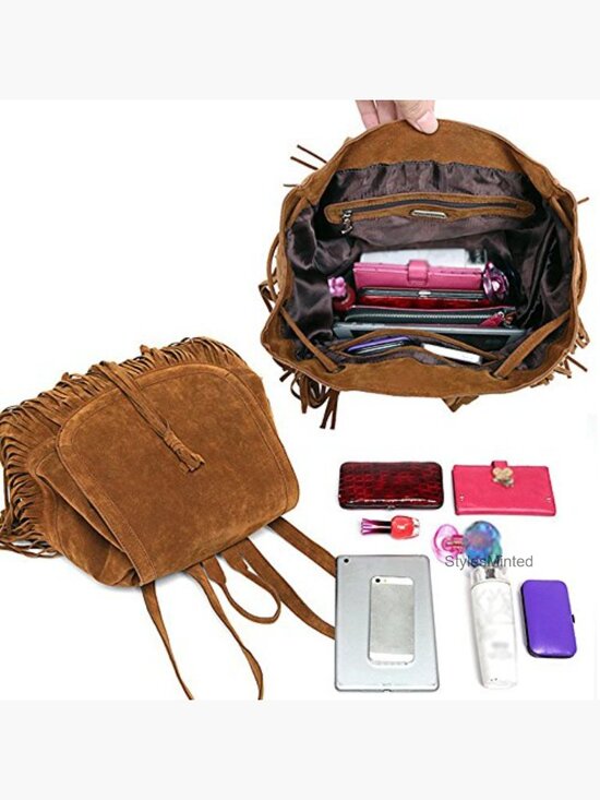 Vintage Faux Suede Fringe Tassel Backpack Purse Shoulder Bag Travel Daypack main image 4